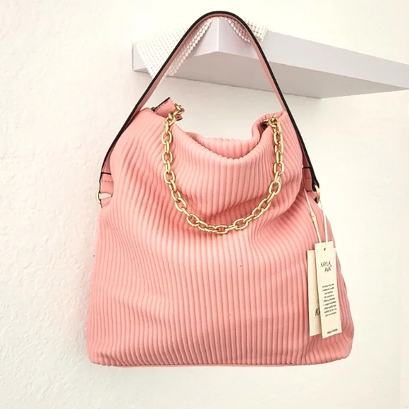 Kayla Ava Bags Kayla Ava Pink Ribbed Vegan Leather Shoulder